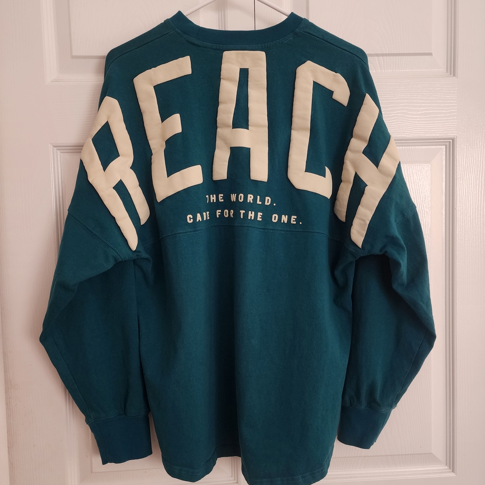 Teal Reach the World Puff Letter Long Sleeve, Womens SZ‎ L